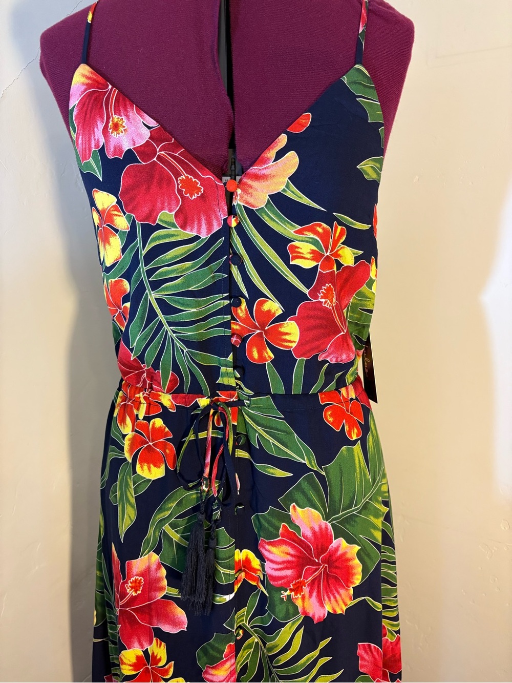 Lulus brand hibiscus print sundress beach cover up tropical lounge wear sz small - Picture 3 of 10